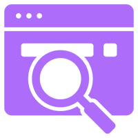 Purple browser icon with magnifying glass.