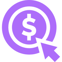 Purple dollar sign with arrow cursor icon.