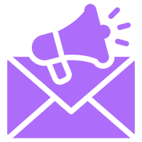 Purple megaphone and envelope icon.